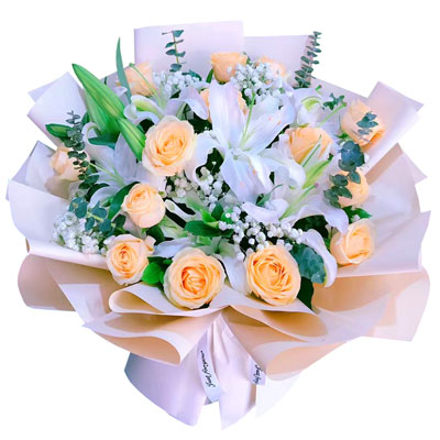 哈尔滨16朵香槟玫瑰2支百合，爱的温暖和幸福