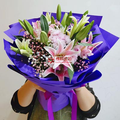 哈尔滨6支粉色多头百合，真诚的问候